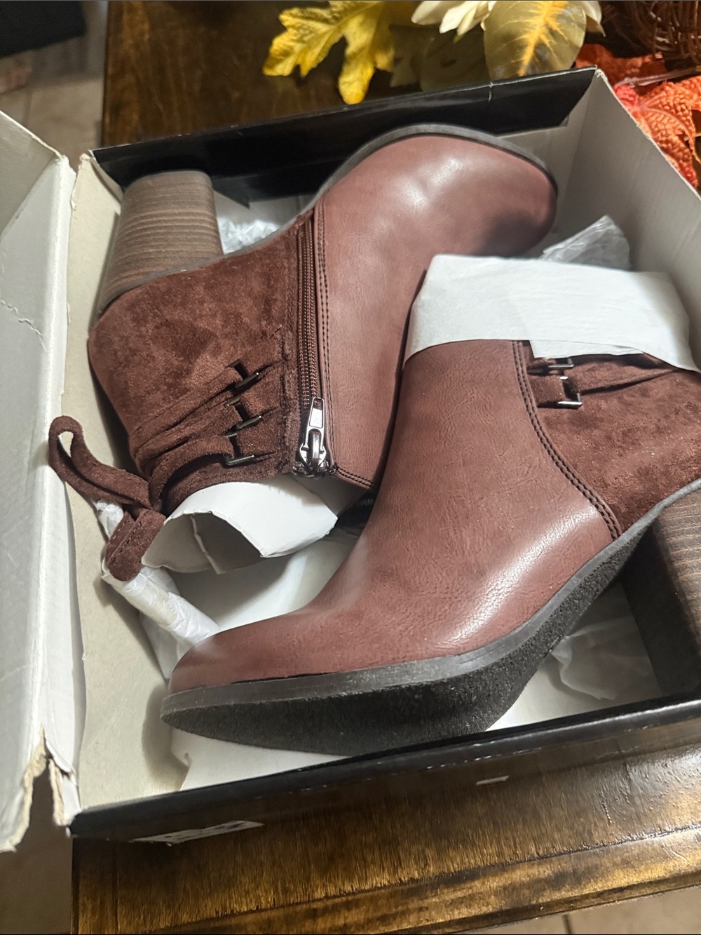 new directions Brown Suede and Leather Ankle Booties